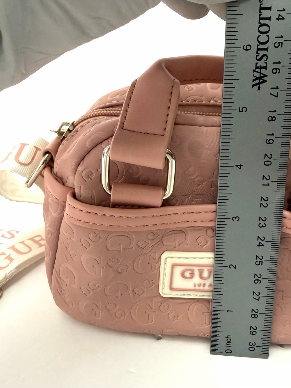 GUESS Pink Embossed Mini Crossbody Bag with Branded Strap - Picture 12 of 12